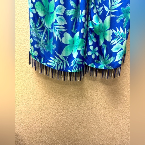 PARADISO Summer Beach Blue & Green Cropped Pants Beading at hemline Size Medium - Picture 5 of 7